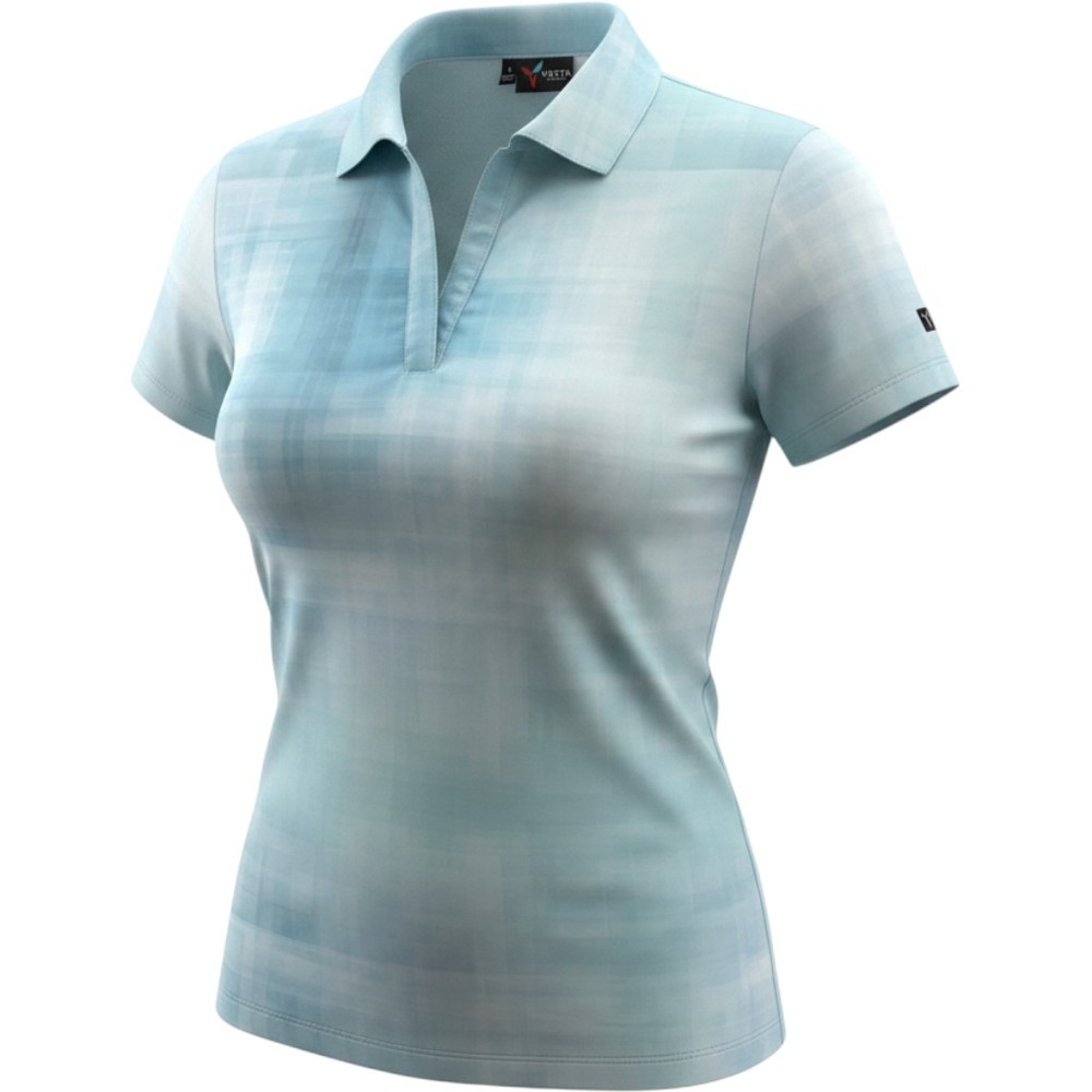 Yatta Golf Womens Light Blue Abstract Plaid Performance Polo Shirt Large